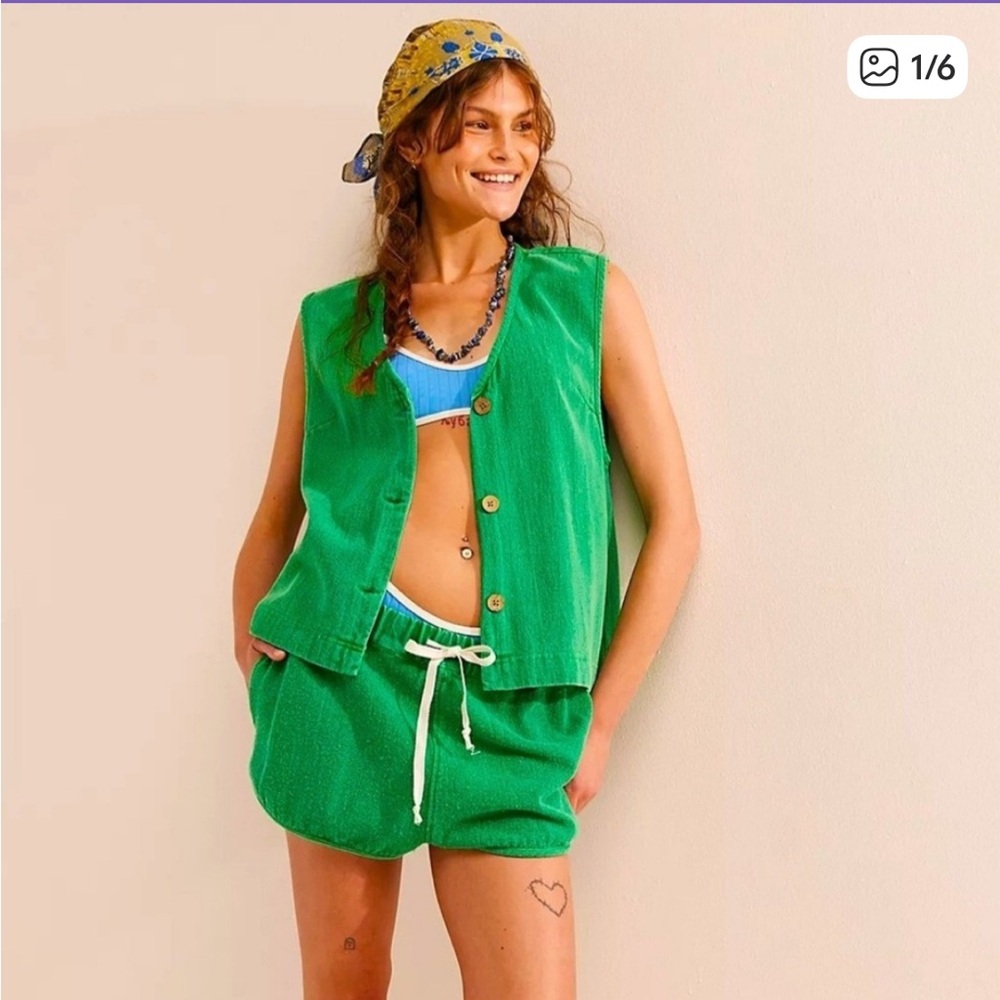 Free People So Fresh Vest Only 
Size Large Boho Boxy Green